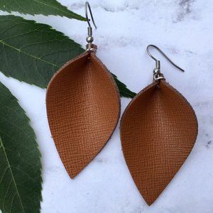 Faux Leather Teardrop Leaf Earrings